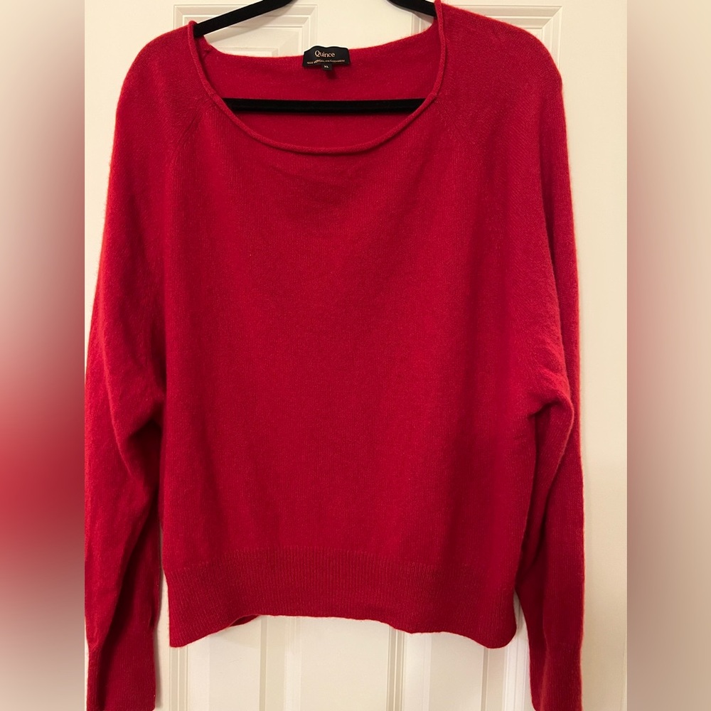 Quince 100% Mongolian cashmere boat neck sweater in varsity red.